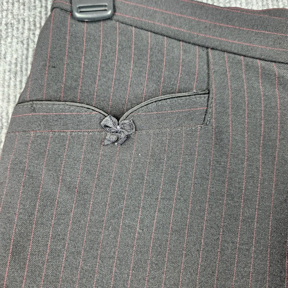 Vintage Pinstripe High Waisted Trousers Black Red Bow Accent Straight Leg XL - Picture 3 of 4